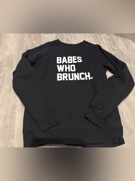 Brunette The Label Tops - Brunette The Label Black Crewneck "Babes Who Brunch" Sweatshirt